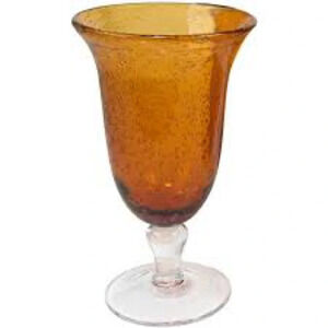 Vintage Artland Iris Hand Blown Seeded Amber Ice Tea Goblet Glass